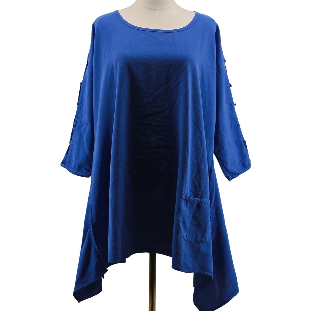 Focus Casual Life Blouse Womens L Blue‎ Tunic Dolman Sleeve Scoop Neck Pockets